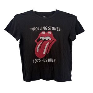 The Rolling Stones 1975 US Tour Black T Shirt XL Graphic Band Tee Faded